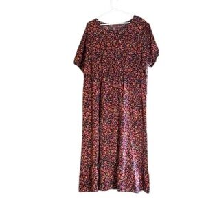 NWOT-Chic Black and Pink Floral Midi Dress